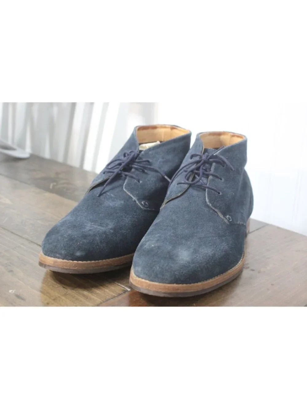 Hudson Houghton Mens 11 Blue Suede Lace-Up Chukka Boots Wooden Soles EUC